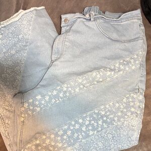 DAVI & DANI Light Blue Floral-Panel Straight Leg Jeans